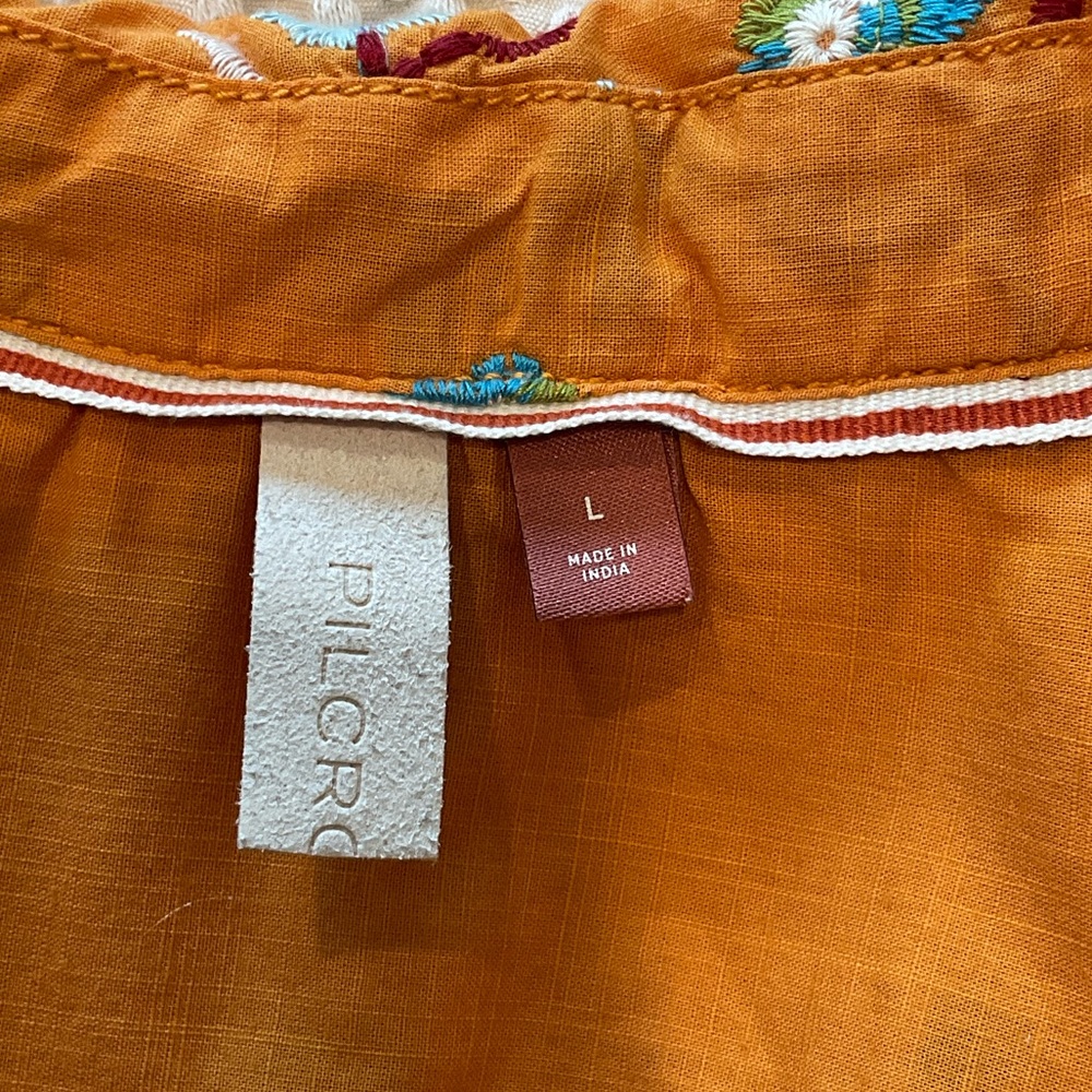 Anthropologie Orange Floral Button-Down Shirt - Picture 4 of 4